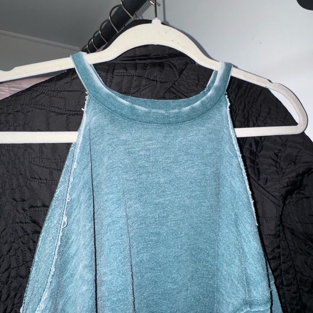 American Eagle Outfitters Teal/White Off The Shoulder Sweater